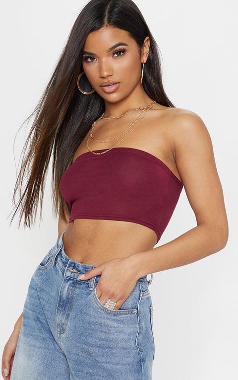 Basic Maroon Jersey Bandeau Top