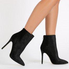 Monaco Pointed Toe Ankle Boots In Black Crushed Velvet