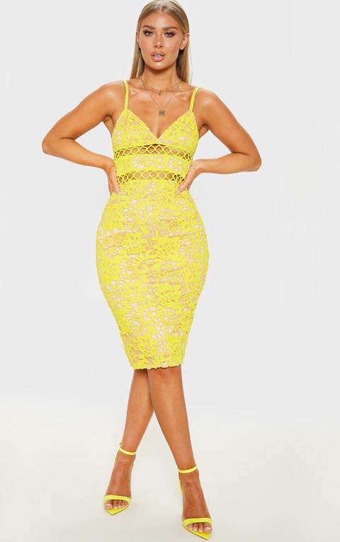 Yellow Lace Cami Midi Dress