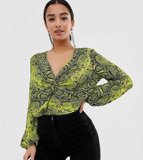 Body De Manga Larga Con Parte Delantera Retorcida Y Estampado Animal De Serpiente De Asos Design Petite-multicolor