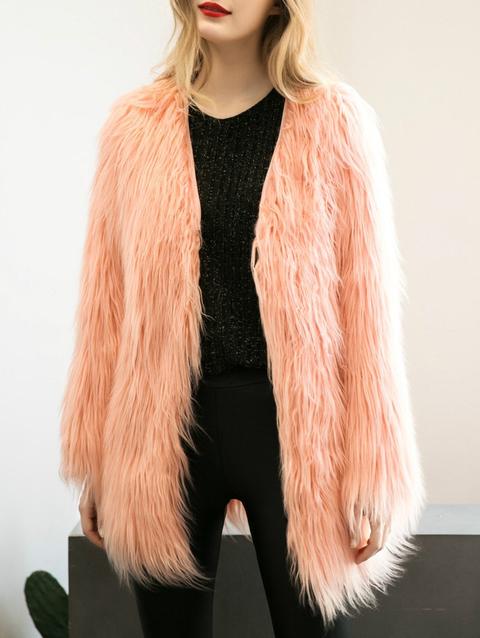 Open Front Fluffy Faux Fur Coat