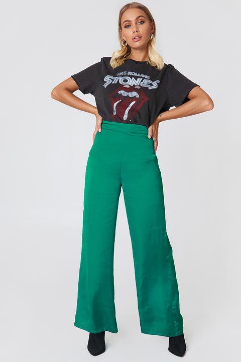 Na-kd High Waist Wide Satin Pants - Green