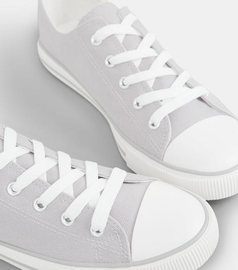 Grey Canvas Lace Up Trainers New Look Vegan