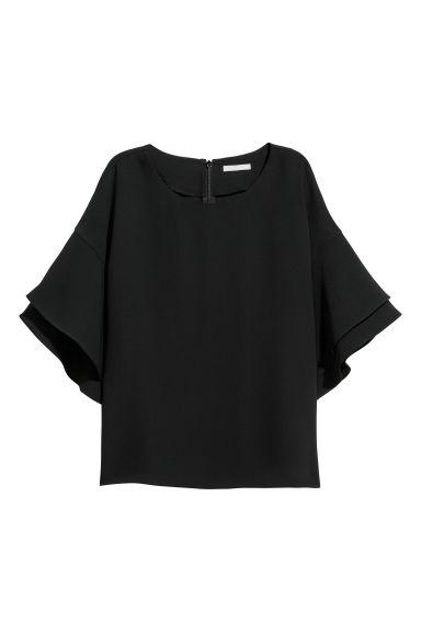 H & M - Top Con Mangas De Volante - Negro