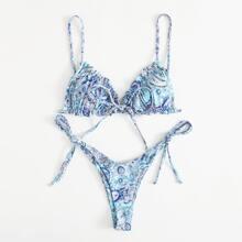 Bañador Bikini Con Cordón Lateral Con Estampado Floral