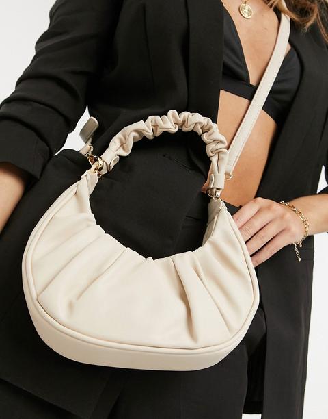 Bolso De Hombro Color Crudo Con Asa Fruncida De Mango-blanco