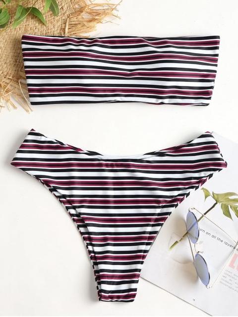 Conjunto De Bikini Bandeau Con Múltiples Rayas