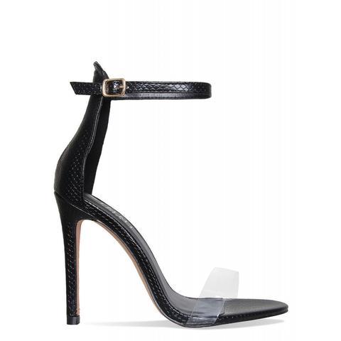 Amaya Black Snake Clear Barely There Heels