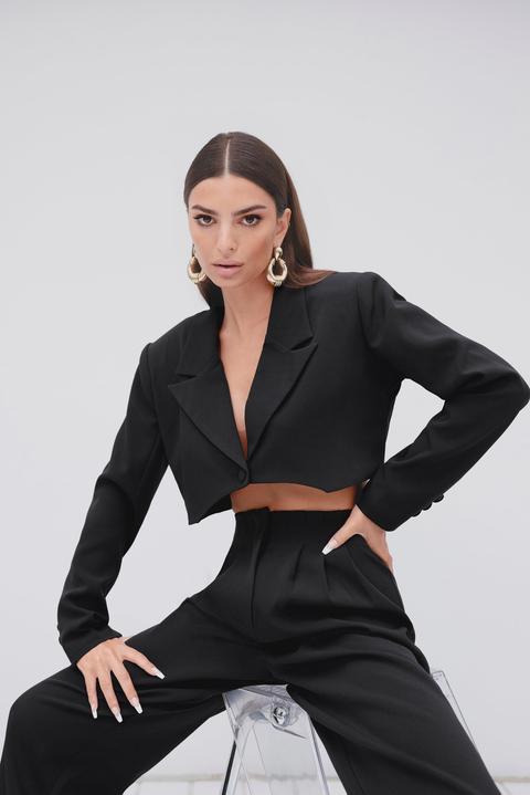 Womens Boxy Cropped Tailored Blazer