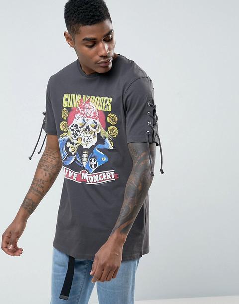 Camiseta Holgada Con Detalle De Encaje En Las Mangas Y Estampado De Guns And Roses De Asos