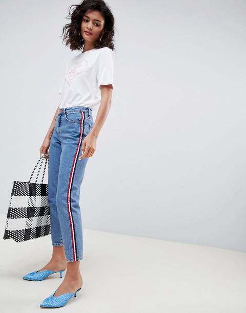 New Look - Mom Jeans Con Riga Laterale - Blu