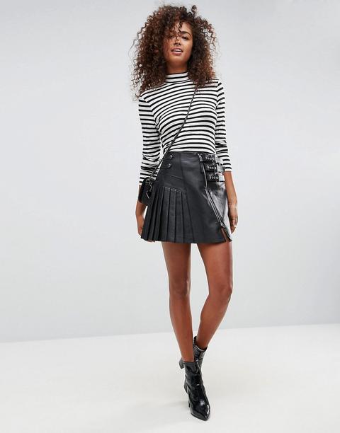 Asos - Gonna Stile Kilt In Pelle Con Fibbie - Nero