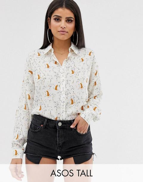 Asos Design Tall - Camicia Morbida Con Stampa Animalier Con Palme - Multicolore