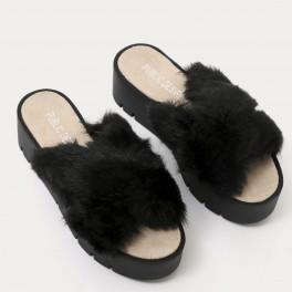 Kia Cross Over Cleated Sole Sliders In Black Faux Fur