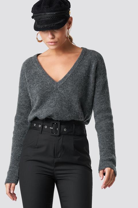 Na-kd Trend Alpaca Wool Blend V-neck Sweater - Grey