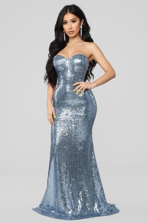 blue sequins dresses