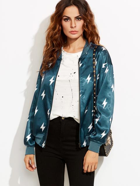 Jacket Bomber Con Estampado Azul