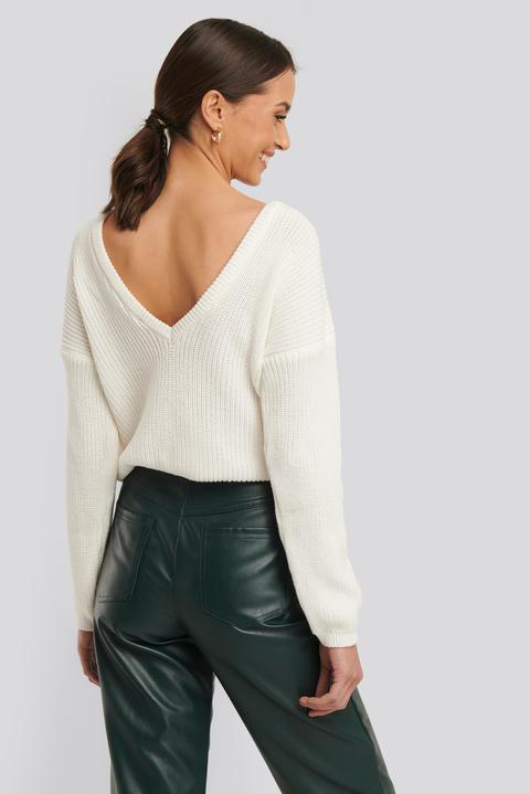 Na-kd Knitted Deep V-neck Sweater - White