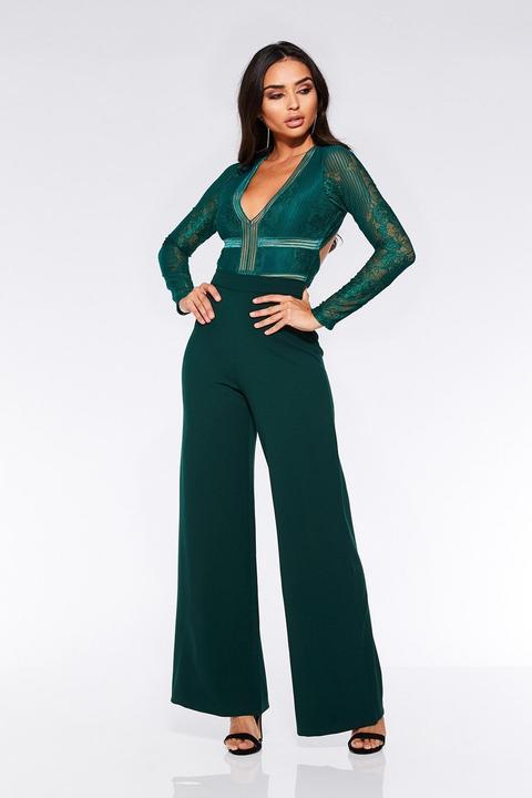 Green Lace Long Sleeve Bodysuit from Quiz on 21 Buttons