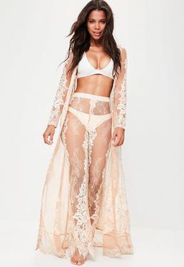 Blanc Ivoire Kimono Premium Long Nude En Dentelle From Missguided On 21 Buttons