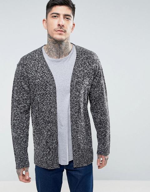 Brave Soul - Cardigan Maschile Lungo Con Lavorazione Mista - Nero