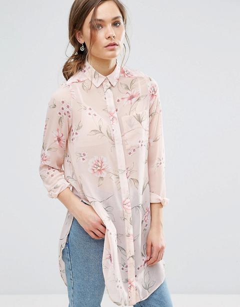 New Look - Camicia A Fiori Lunga - Rosa