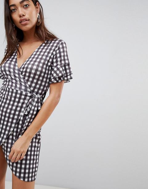 Vestido Con Diseño Cruzado Y Estampado De Vichy De Lasula