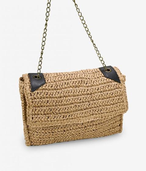 Bolso Rafia Beige Con Cadena