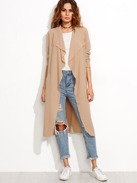 Camel Draped Collar Wrap Coat