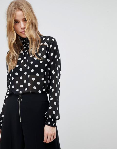 New Look - Blusa A Pois Con Arricciature - Nero