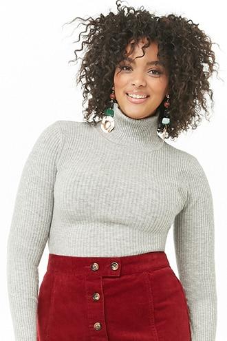 Forever 21 Plus Size Ribbed Turtleneck Sweater Heather Grey
