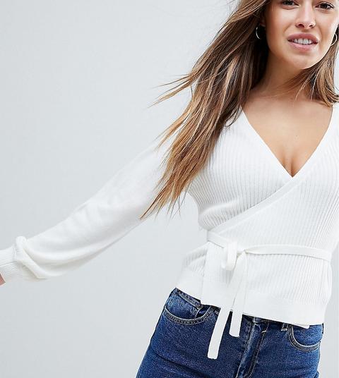 Asos Petite - Maglione A Coste Con Incrocio - Crema