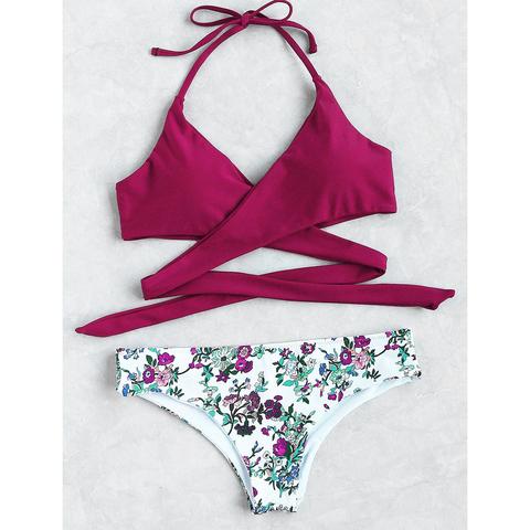 Top Bikini Allacciato Al Collo Con Slip Bikini Floreale