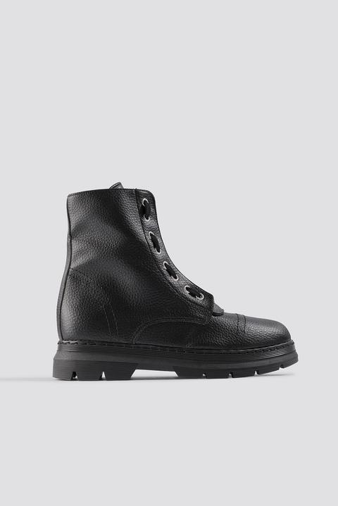 Zipper Detail Combat Boots Schwarz