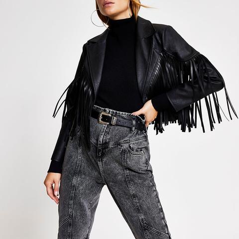 cropped fringe leather jacket