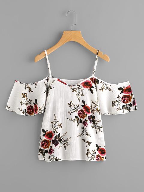 Blusa De Flores Con Hombros Descubiertos