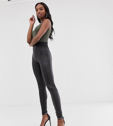 Leggings De Efecto Cuero Con Cinturilla Estrecha Elástica De Asos Design Tall-negro