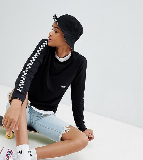 Vans - Langärmliges Shirt In Schwarz Mit Schachbrettmuster An Den Ärmeln - Schwarz