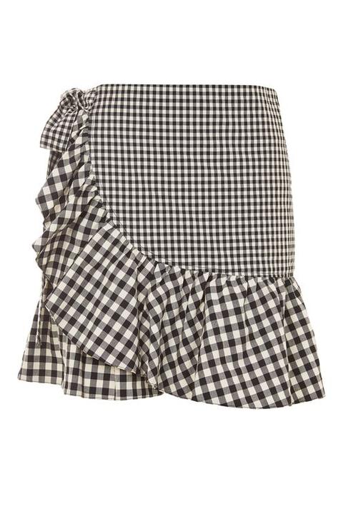 Gingham Frill Wrap Mini Skirt