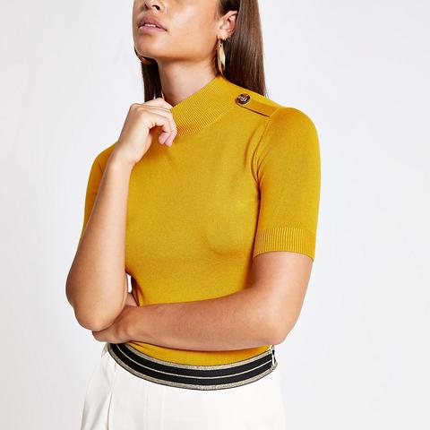 Yellow Knitted High Neck T-shirt