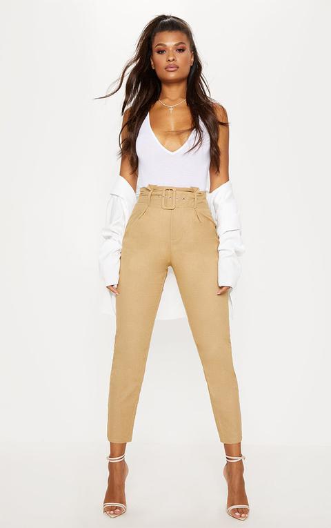 Stone Belted Paperbag Tapered Trouser