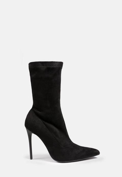 Black Faux Suede Stiletto Ankle Boots, Black