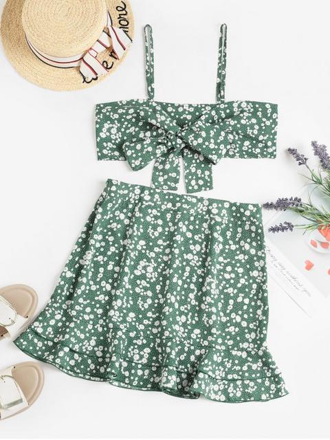 Zaful Vestido Dos Piezas Con Lazo Floral Multi