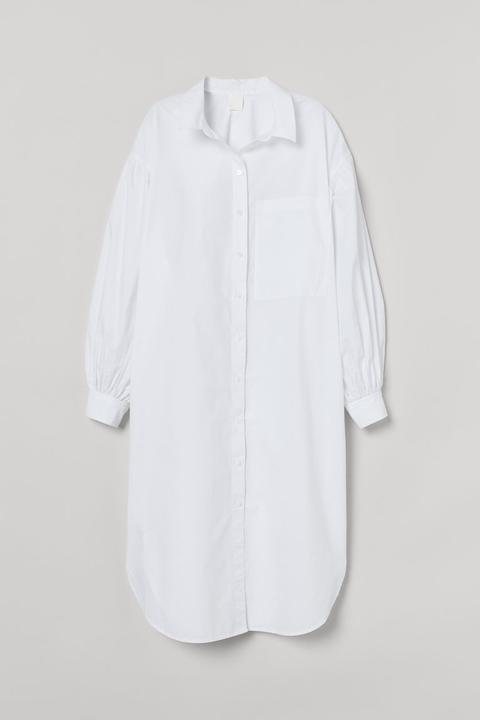 Cotton Shirt Dress - White