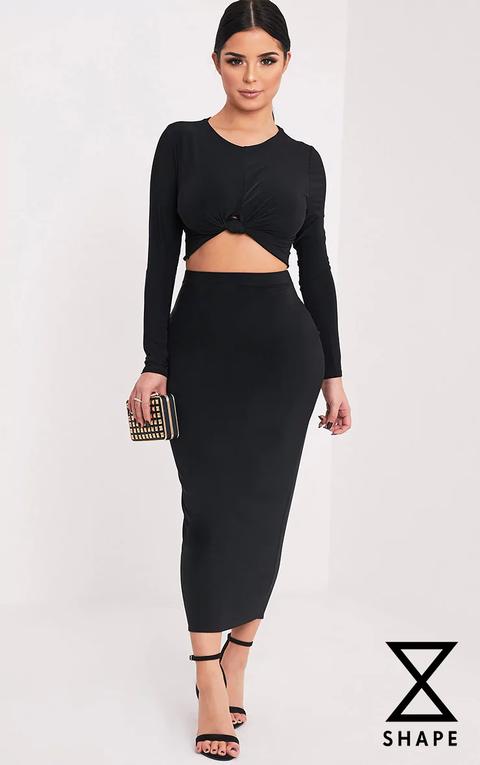 Shape Francisca Black Slinky Midi Skirt, Black