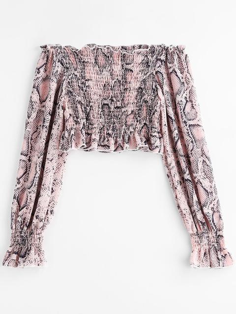 Camicetta Corta Stampata In Pelle Di Serpente Con Spalle Scoperte Di Zaful Pink Rose