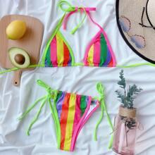 Bañador Bikini Con Cordón Lateral Halter De Color Combinado