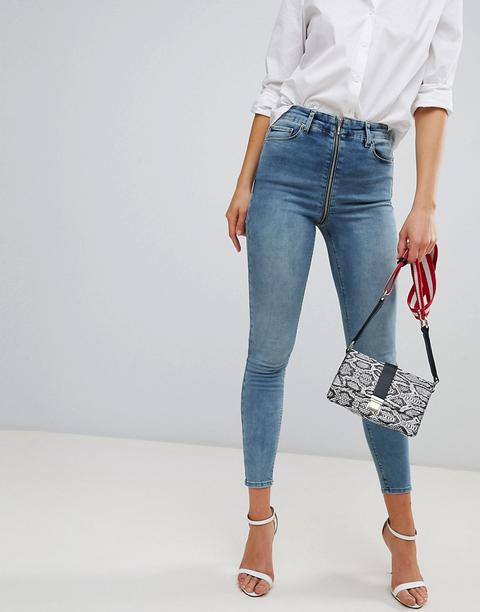 Asos Design - Ridley - Enge Jeans Mit Hohem Bund Und Reißverschluss In Oxford-waschung - Blau