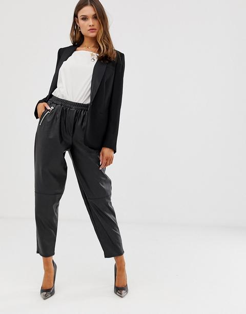 Pantalones Tapered De Efecto Cuero De Asos Design-negro