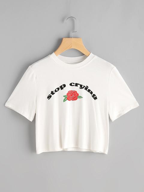 Rose Print Crop Tee